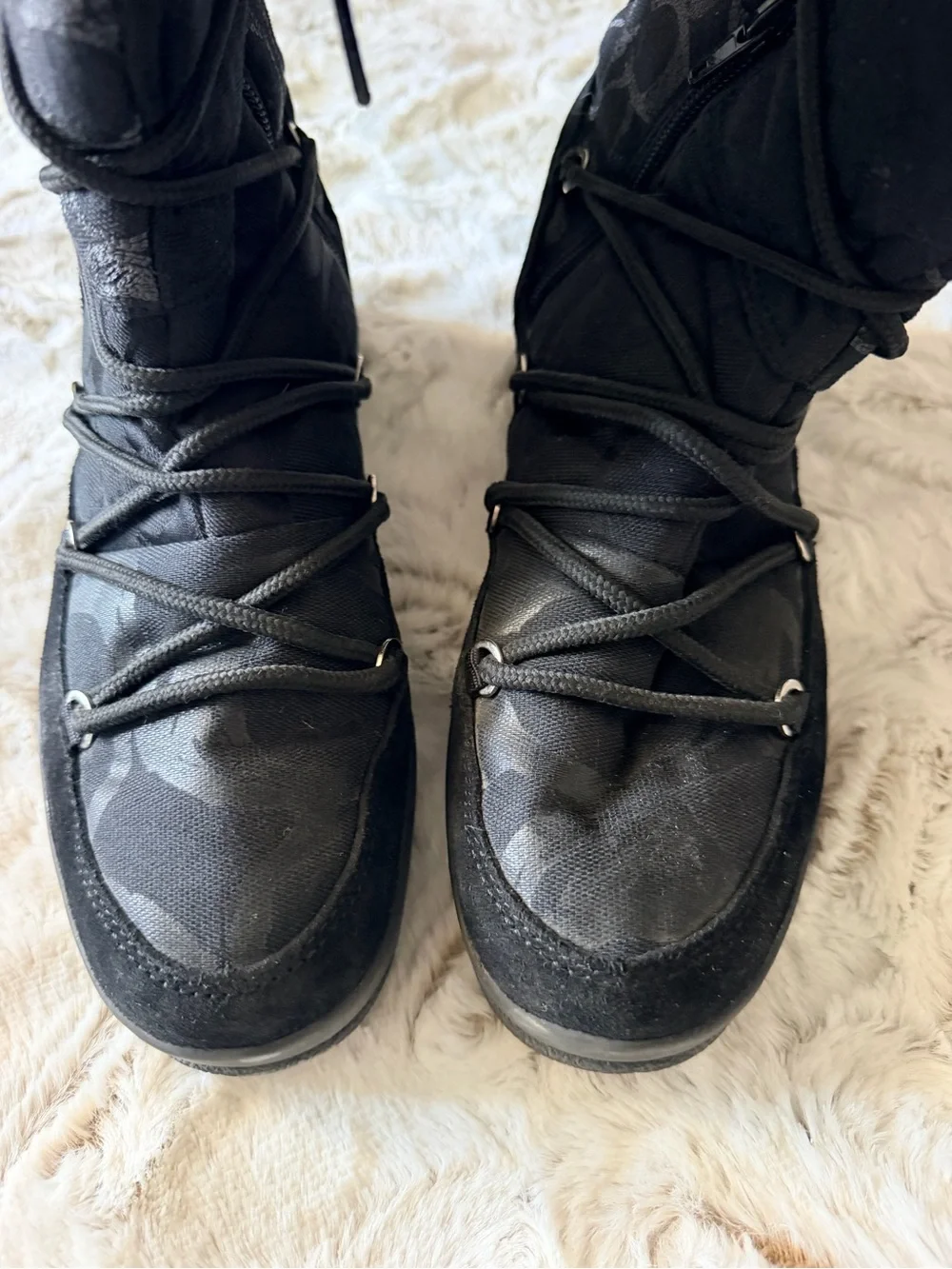 Coach Black Quilted Logo Faux-Fur Winter Boot